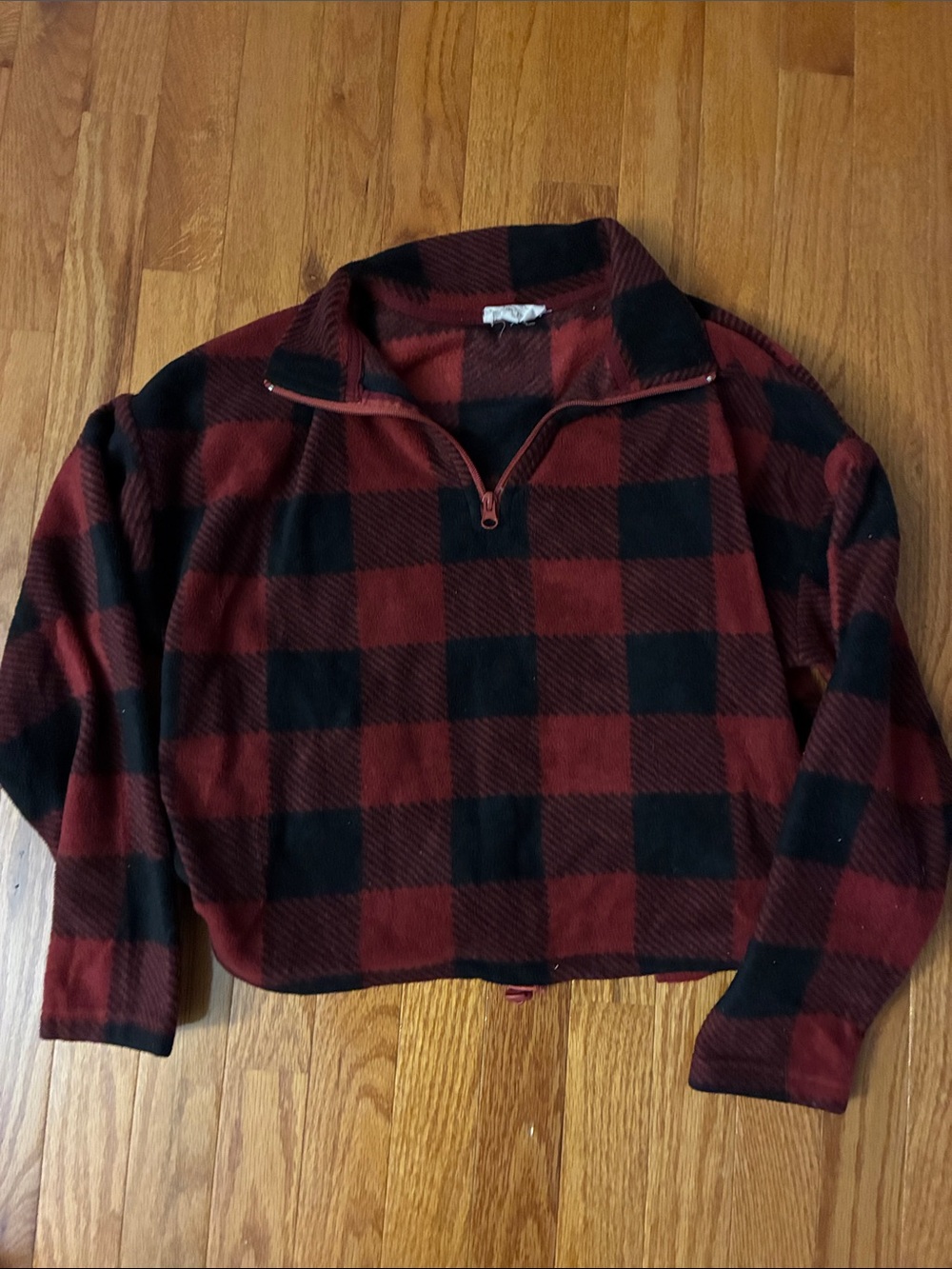 Red and Black Buffalo Plaid Fleece Quarter-Zip Pullover